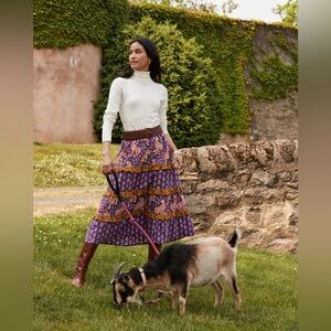 Printfresh Tiered Tiger Plum Midi Skirt